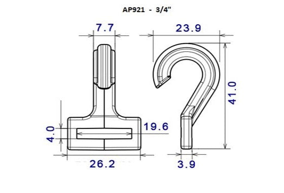 Plastic 3/4" J Hook (AP921)
