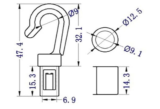 Plastic 6mm Open Shock Cord Hook without Tongue (APCH6) - 0